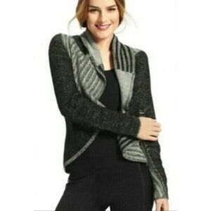 cAbi Womens GrayBlack Patchwork Circle Open Cardigan Wool Blend Medium